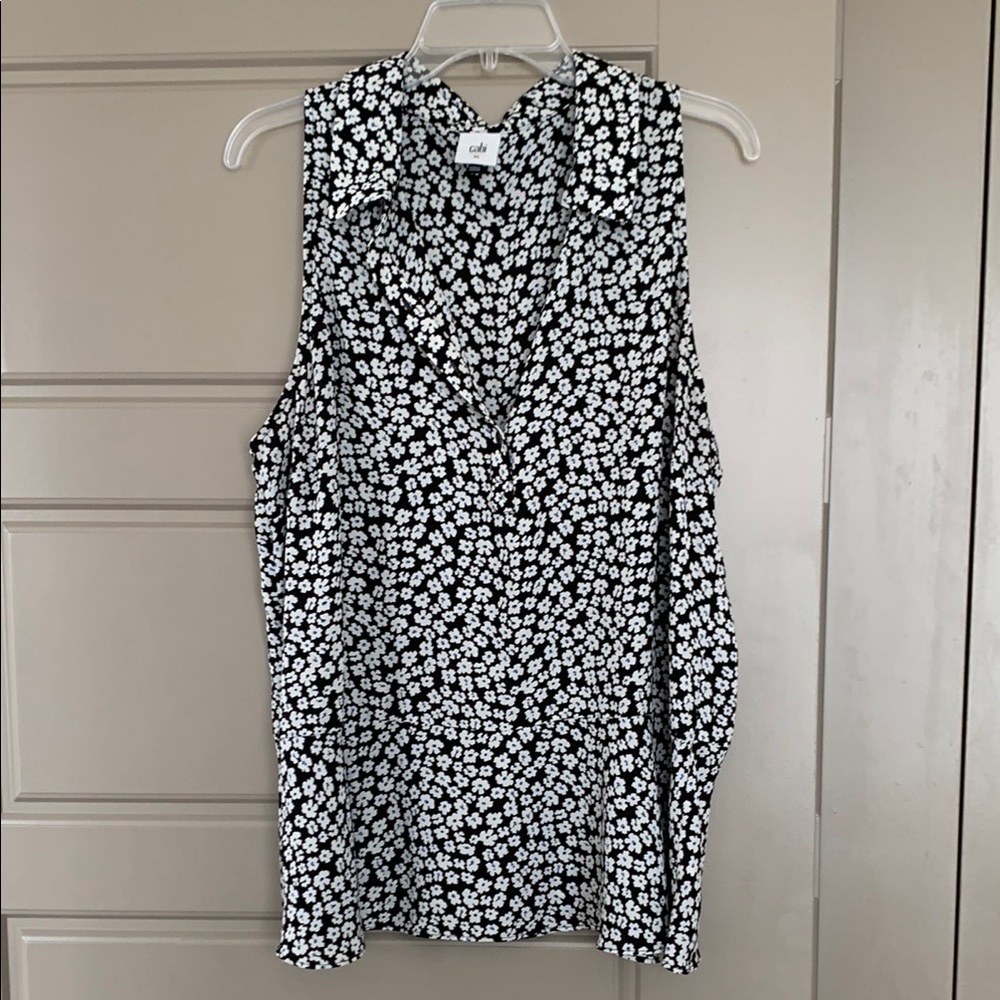 CABI BEFRIEND DAISY PRINT BLACK BLUE FLORAL BLOUSE XL